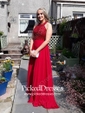 Burgundy A-line Scoop Neck Chiffon with Beading Floor-length Prom Dress