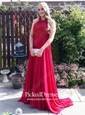 Burgundy A-line Scoop Neck Chiffon with Beading Floor-length Prom Dress