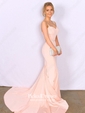 Trumpet/Mermaid Square Neckline Sweep Train Beading Prom Dresses