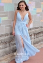 Backless A-line V-neck Chiffon Floor-length Split Front Cheap Bridesmaid Dresses