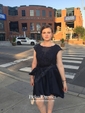 A-line Scoop Neck Satin Asymmetrical Appliques Lace Short Prom Dresses