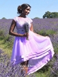 A-line Scoop Neck Tulle Asymmetrical Appliques Lace Cap Straps High Low Glamorous Bridesmaid Dresses