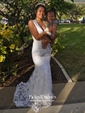 Lace Trumpet/Mermaid V-neck Sweep Train Appliques Lace Wedding Dresses