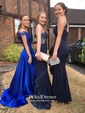 A-line Off-the-shoulder Sweep Train Appliques Lace Prom Dresses