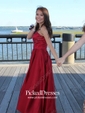 Princess Strapless Floor-length Satin Beading Prom Dresses
