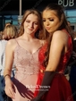 Two Piece A-line High Neck Split Front Sweep Train Open Back Latest Prom Dresses