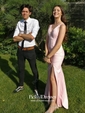 Trumpet/Mermaid V-neck Sweep Train Chiffon Split Front Prom Dresses