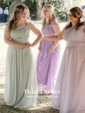 A-line Scoop Neck Floor-length Lace Chiffon with Pleats Bridesmaid Dresses