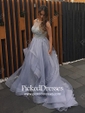 Open Back Ball Gown Organza Sweep Train Beading Sexy Prom Dresses