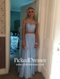 A-line Scoop Neck Chiffon Tulle with Beading Sweep Train Two Piece Prom Dresses