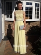 High Neck Open Back Tulle Chiffon Floor-length Beading Popular Prom Dress