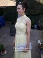 High Neck Open Back Tulle Chiffon Floor-length Beading Popular Prom Dress