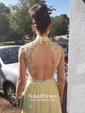 High Neck Open Back Tulle Chiffon Floor-length Beading Popular Prom Dress